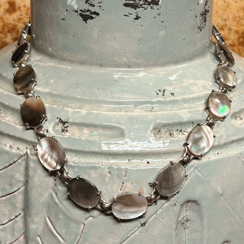 Sterling Silver and Abalone Linked Necklace by KDI 18 Inches Vintage
